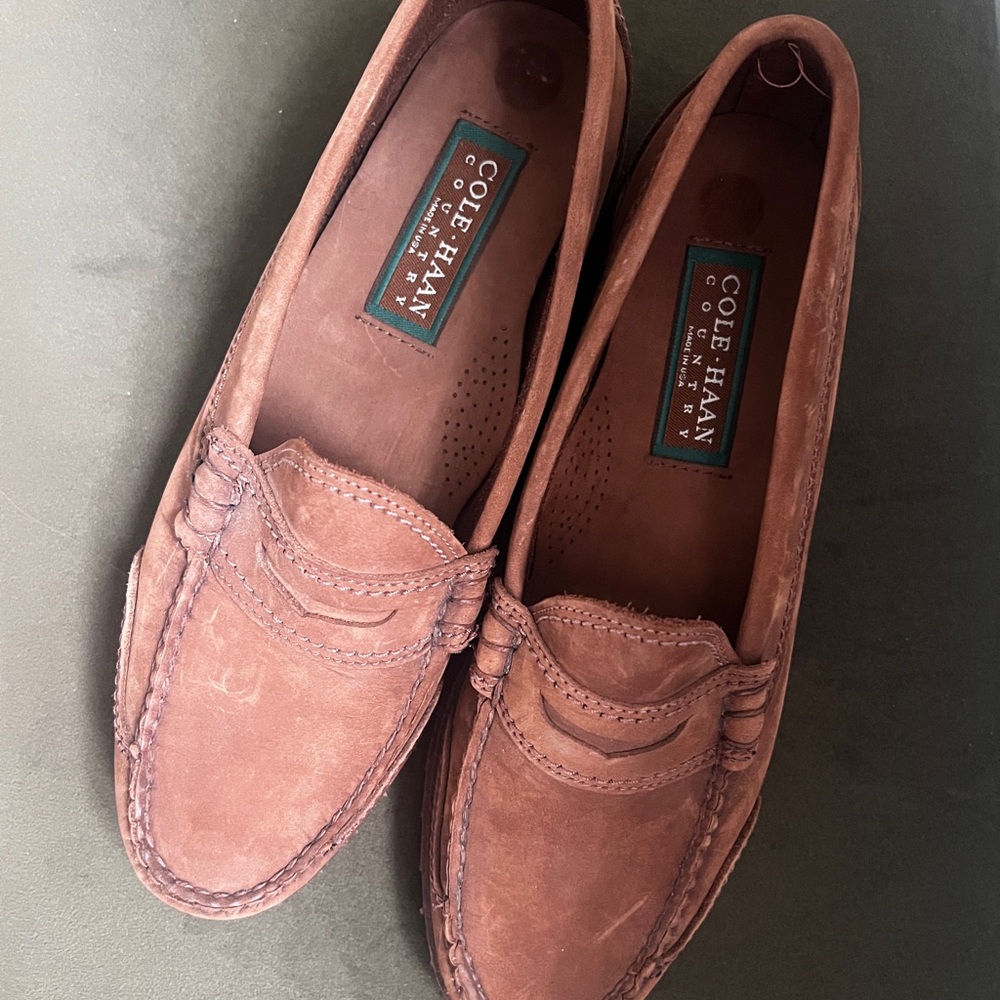 Leather Cole Haan unisex brown Suede Penny Loafers - Picture 6 of 6